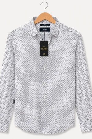 Chemise Hugo Boss Slim Fit Blanche Micro-Motif - Taille L