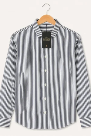 Chemise Lindbergh Slim Fit Rayée Bleu Marine - Taille XL