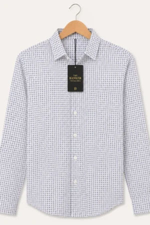Chemise Blond Italienne Blanche Micro-Motif Bleu - Taille [À CONFIRMER]