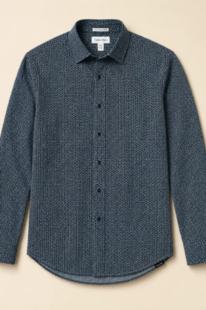 Chemise Calvin Klein Slim Fit Bleu Marine à Micro-Motif - Taille M
