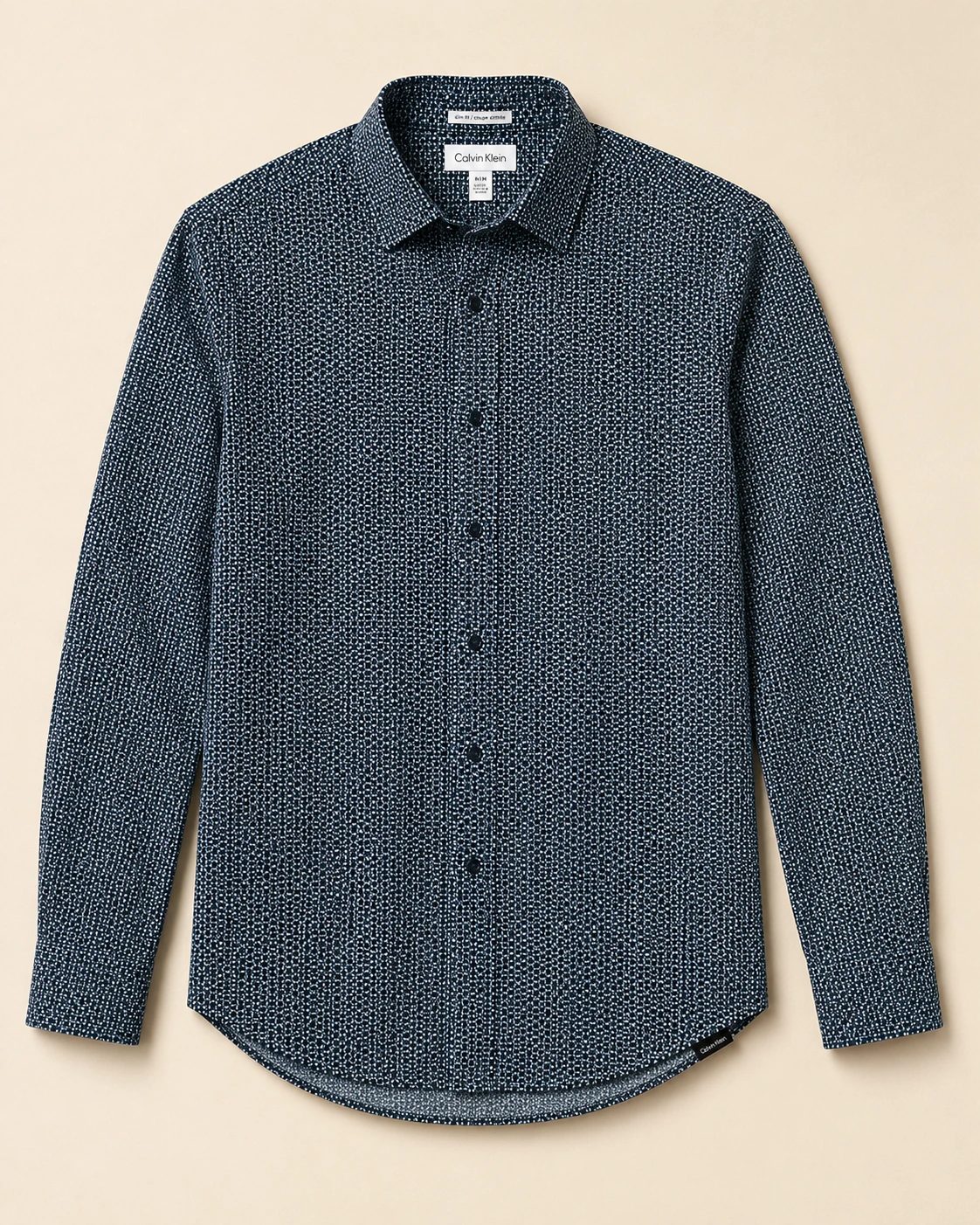 Chemise Calvin Klein Slim Fit Bleu Marine à Micro-Motif - Taille M