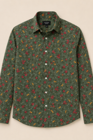 Chemise Tokuno Shima à Motif Floral Kaki - Taille M