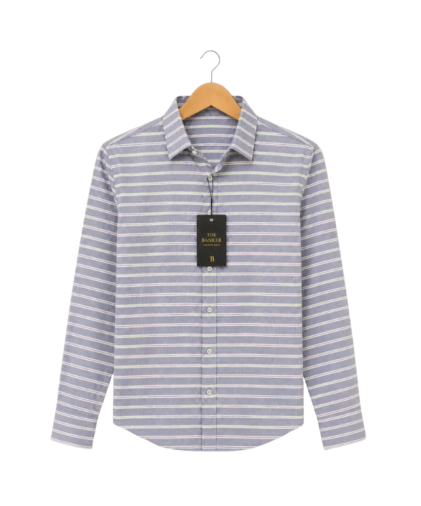 Chemise Castello Italienne Bleue Rayée Multicolore - Taille 43 (L)