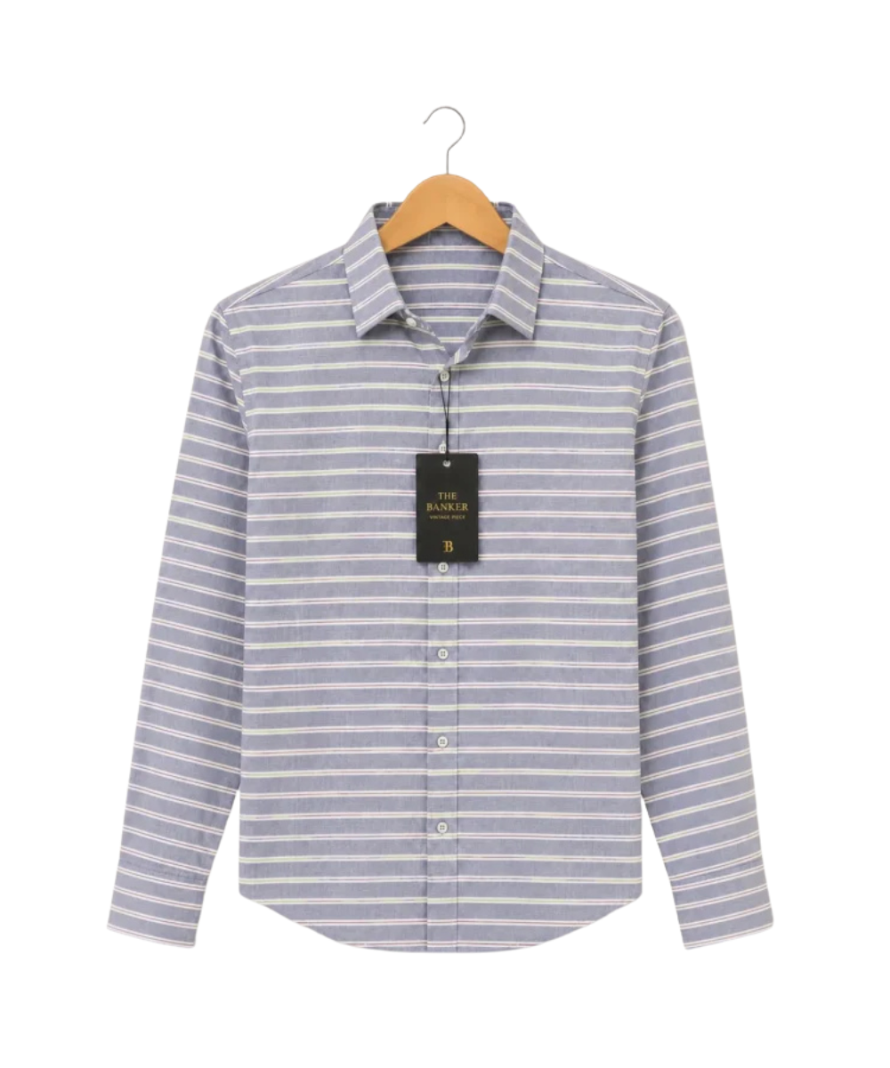 Chemise Castello Italienne Bleue Rayée Multicolore - Taille 43 (L)