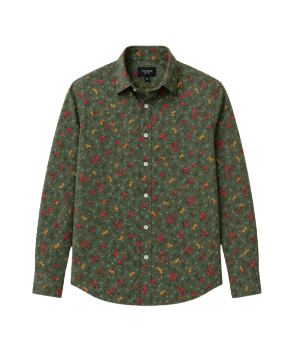 Chemise Tokuno Shima à Motif Floral Kaki - Taille M
