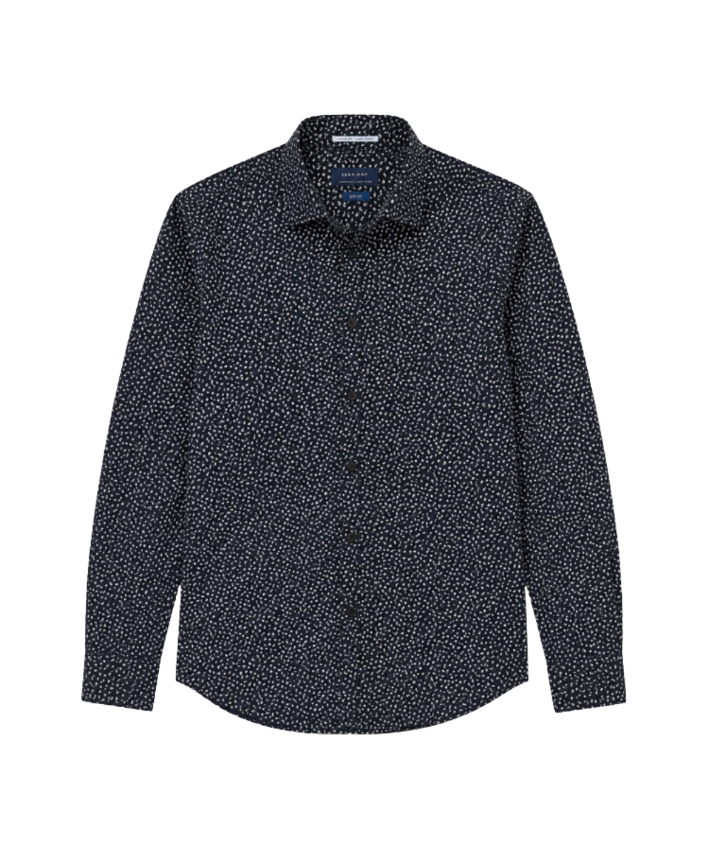 Chemise Zara Man Slim Fit Bleu Marine à Micro-Motif - Taille M